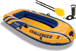 Intex Challenger 2 Inflatable 2 Person Floating Boat Raft Set w/ Oars & Air Pump