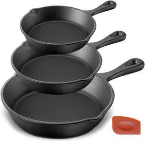 NutriChef Pre Seasoned Nonstick Cast Iron Skillet Kitchen Cookware Pan Set, 3 Pc