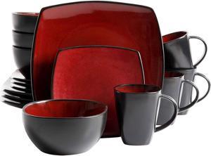 Gibson Soho Lounge 16 Piece Reactive Glaze Dinnerware Plates, Bowls, & Mugs, Red