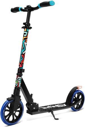 SereneLife Folding Kick Scooter with Big Wheels for Kids and Adults, Graffiti