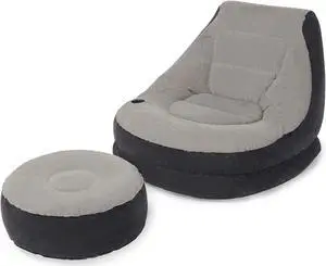 Intex 68564E Inflatable Ultra Lounge Chair With Cup Holder And Ottoman Set, Gray