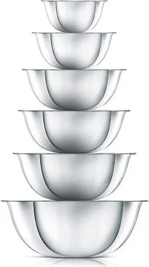 NutriChef 6 Piece Stainless Steel Home Kitchen Food Prep Mixing Serving Bowl Set