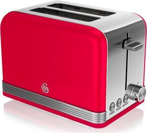 Swan Retro Vintage 2 Slot Adjustable Browning Kitchen Countertop Toaster, Red