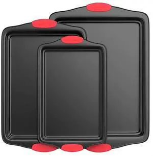 NutriChef Kitchen Deluxe Oven Non Stick Gray Carbon Steel 3 Piece Bakeware Set