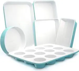 NutriChef 6 Piece Non Stick Kitchen Oven Stackable Ceramic Baking Pan Set, Green
