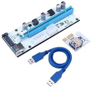 008S PC PCIe PCI-E PCI Express Riser Card 1x to 16x USB 3.0 Data Cable SATA to 4Pin IDE Molex Power Supply for BTC Miner Machine
