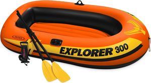 Intex Explorer 300 Compact Inflatable Fishing 3 Person Raft Boat w/ Pump & Oars