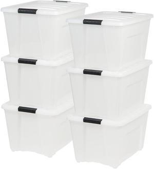 IRIS USA 53 Quart Stackable Plastic Storage Bins with Lids and Latching Buckles, 6 Pack - Pearl, Containers with Lids and Latches