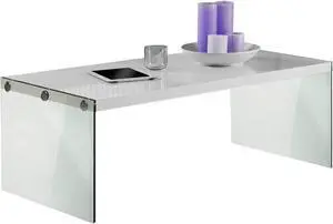Monarch Specialties Glossy White Hollow-Core Tempered Glass Cocktail Table I 3286