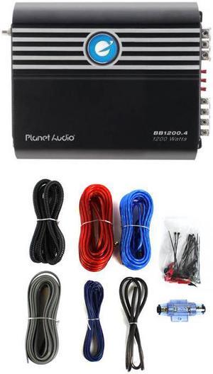Planet Audio BB1200.4 1200W 4 Channel Amplifier Amp with 8 Gauge Amp Kit