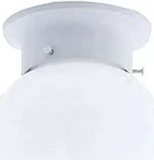 White One-Light Flush-Mount Int Ceiling Fixture, w/White Glass Globe Angelo