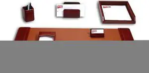 D3004 Mocha Leather 7Pc Desk Set Memo Holder Business Card Holder