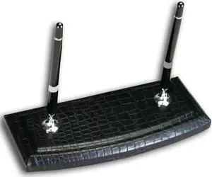 A2212 Double Pen Stand - Crocodile Embossed Black Outer Leather