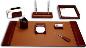 D3012 Mocha Leather 8Pc Desk Set Desk Pad Memo Holder Letter Opener