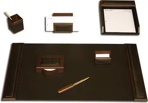 D8404 Walnut & Leather 7Pc Desk Set 34 x 20 Desk Pad 4 x 6 Memo Holder