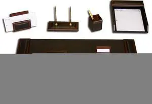 D8412 Walnut & Leather 8Pc Desk Set Desk Pad Memo Holder Pencil Cup