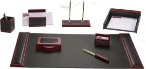 D8012 Rosewood & Leather 8Pc Desk Set 34 x 20 Desk Pad Letter Tray