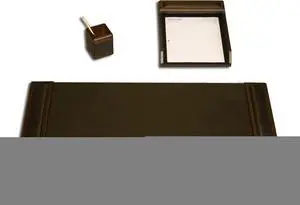 D8437 Walnut & Leather 3Pc Desk Set 34 x 20 Desk Pad Letter Tray