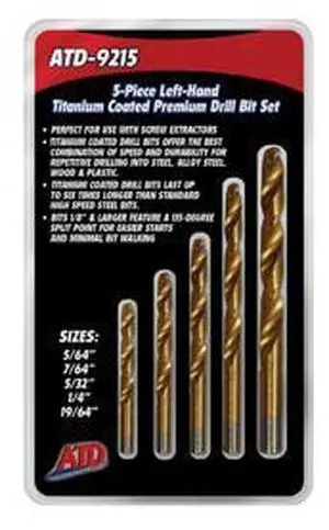 ATD Tools 9215 5-Piece Left-Handed Titanium Coated Premium Drill Bit Set