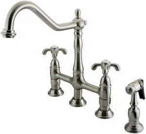 Kingston Brass KS1278TXBS Double Handle 8" Centerset Kitchen Faucet with Brass S