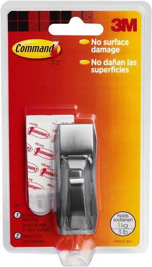 3M MR02-BN Command Modern Reflections Brushed Nickel Medium Metal Hook 1 hook, 2 strips 3M MR02-BN Command Modern Reflections Brushed Nickel Medium Metal Hook 1 hook, 2 strips