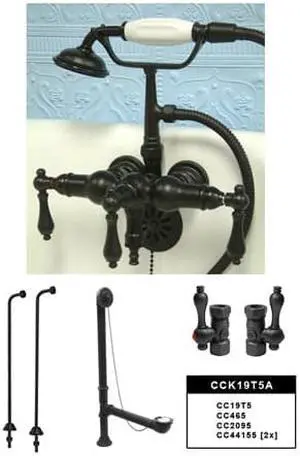 Kingston Brass CCK19T5A Vintage Wall Mount Down Spout Clawfoot Tub Faucet Packag