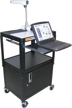 Luxor Height Adjustable A/V Cart with Pullout Keyboard Tray and Cabinet - Black