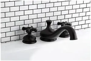 Kingston Brass KS3335PKX Heritage Onyx Roman Tub Filler With Black Porcelain Cro