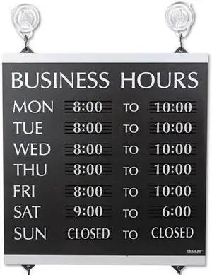 Headline Sign Century Series Business Hours Sign Heavy-Duty Plastic 13 x 14 Black 4247