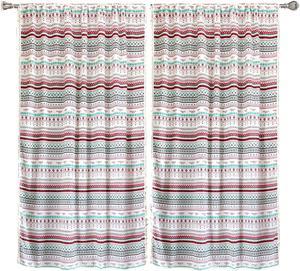ZHH 52 x 63 Inch 2 Panels Teal, Red, and Cream Bohemian Curtain Set for Bathroom, Kitchen, Living Room, Bedroom
