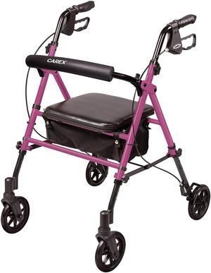 Carex Step 'N Rest Aluminum Rolling Walker For Seniors, Pink - Rollator Walker With Seat - With Back Support, 6 Inch Wheels, 250lbs Support, Lightweight