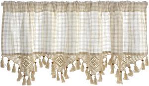 ZHH Lattice Crochet Tassel Window Valance  Curtain, Beige, H27" xW 70"