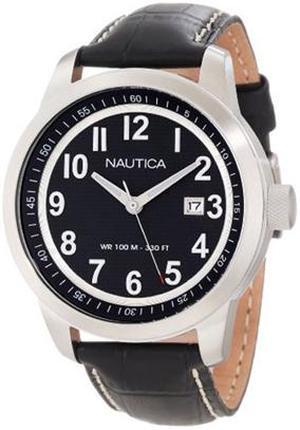 Nautica Men's N13604G Black Crocodile Leather Quartz Watch with Black Dial
