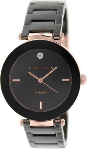Anne Klein Women's AK-1018RGBK Black Ceramic Quartz Watch with Black Dial