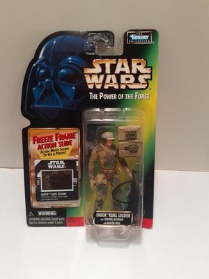 Star Wars Power of the Force Endor Rebel Soldier with Survival Backpack and Blaster Rifle Freeze Frame Action Figure.