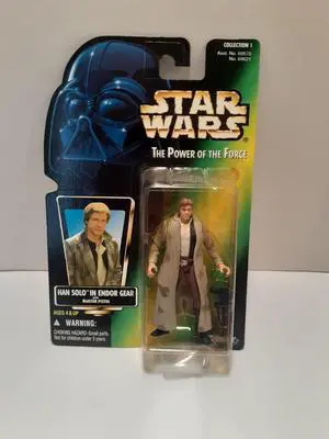 Star Wars Power of the Force Green Card Han Solo in Endor Gear with Blaster Pistol Action Figure
