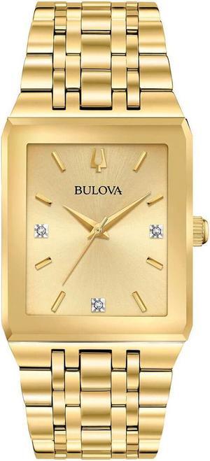 Men's Bulova Quadra Gold Tone Steel Dressy Diamond Watch 97D120