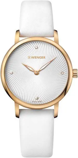 Wenger 01.1721.101 Women's Urban Donnissima White & Grey Dial White Leather Strap Crystal Watch