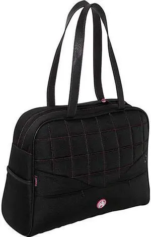Sumo - Women's 13.3" Ultrabook or 13" MacBook Laptop Purse - Black w/ Pink Stitching
