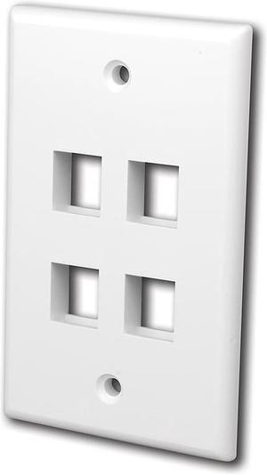 Vanco International 820104 Multi-Media Keystone Wallplate, with 4 Ports - White