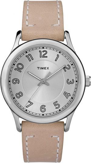 Timex Womens New England Silvertone Sand Leather Strap Watch - TW2R23200