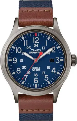 Timex Men's Expedition Scout Navy Blue Nylon Strap with Brown Leather Trim Watch - TW4B14100
