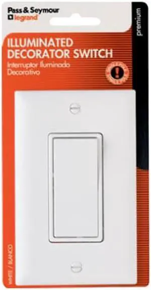 Pass & Seymour, TM870WSLCCC5WP, 15A, 120/277V, White Premium Grade Decorator Single Pole Lighted Quiet Switch