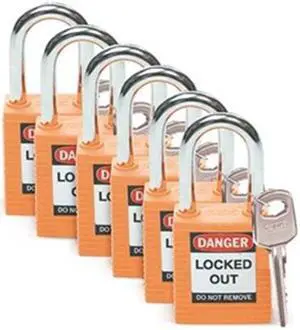 Lockout Padlock, Fiberglass, Orange, PK 6
