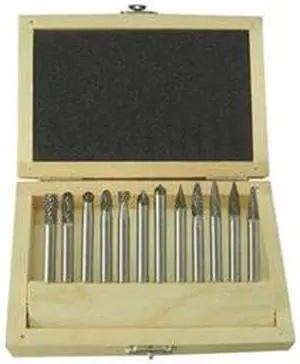 WESTWARD 2LYR6 Carbide Bur Set,Dbl Cut,1/4 In,12 Pcs