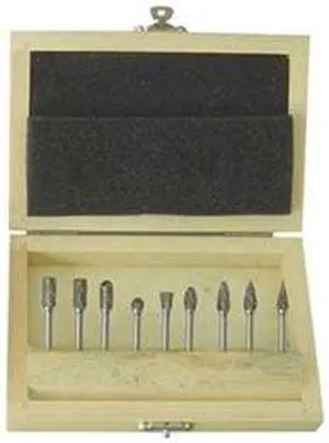 WESTWARD 2LYR4 Carbide Bur Set,Dbl Cut,1/8 In,9 Pcs
