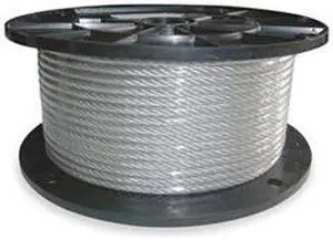 Cable, 1/4 In, L100Ft, WLL1400Lb, 7x19, Steel