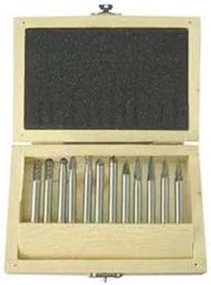 WESTWARD 2LYR5 Carbide Bur Set,Single Cut,1/4 In,12 Pcs