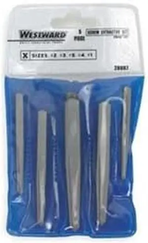 WESTWARD 2RUR7 Screw Extractor Set,1/8 to 3/8,5 pcs.