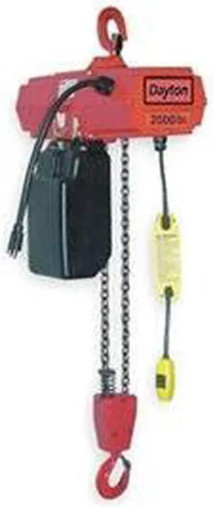 DAYTON 2GTD8 Electric Chain Hoist, 2,000 lb, 15 ft, Hook Mounted - No Trolley,